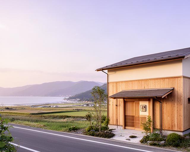 伊勢南西線沿いにあるBaba ポートフォリオの木造オフィス外観と穏やかな南伊勢町の風景